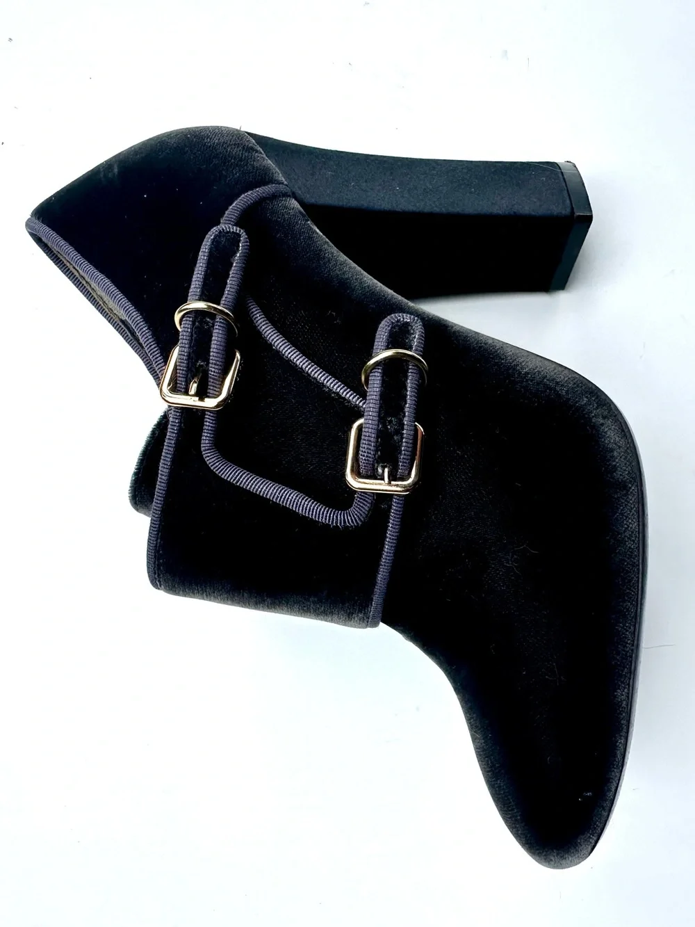 Tory Burch Carley Velvet Booties Gray Grigio Block Heel Double Monk Buckle Shoes